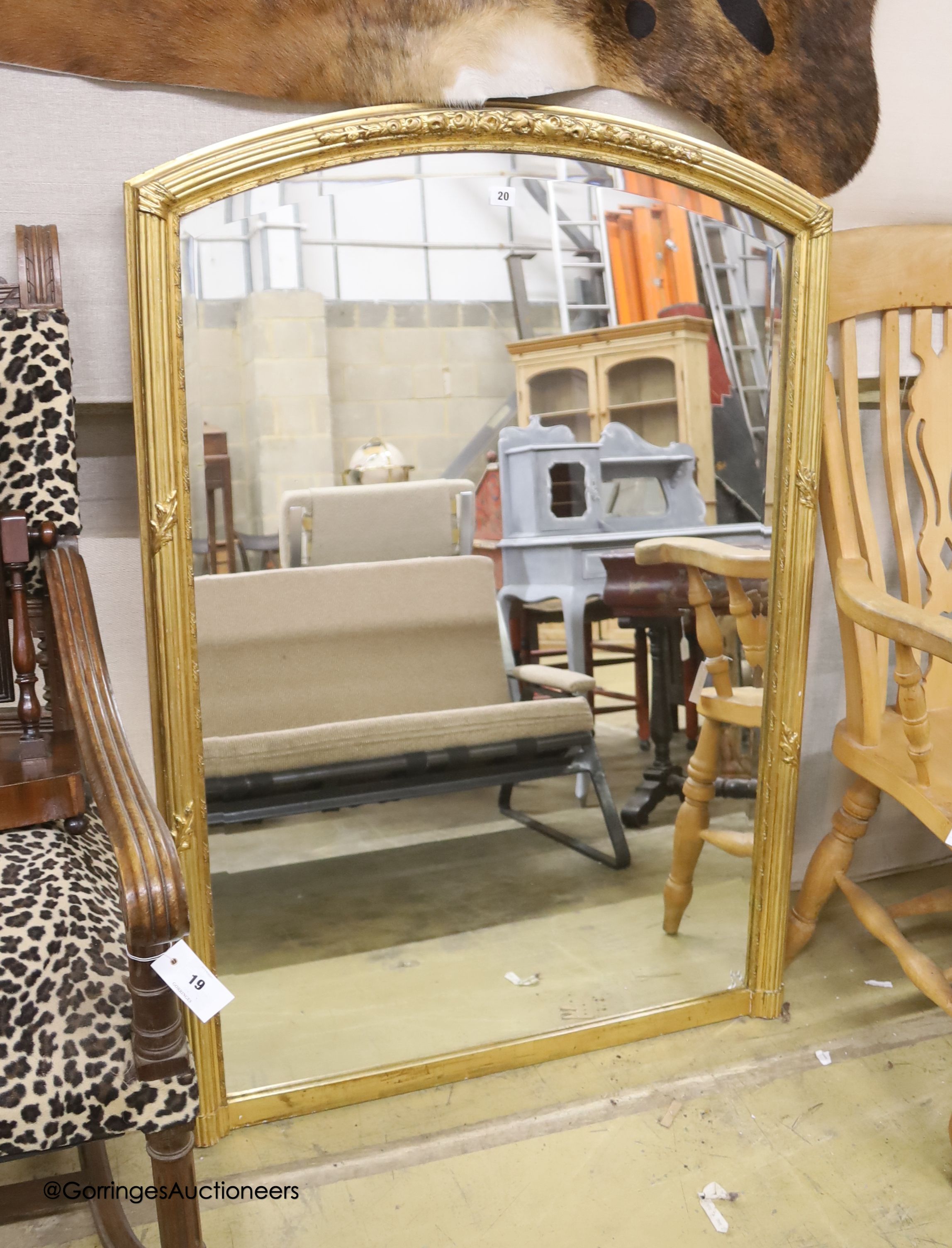 A Victorian giltwood and gesso overmantel mirror, width 92cm, height 129cm